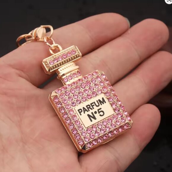 Accessories - PARFUM N°5 Rhinestone Charm Key Ring Pink Bling Perfume Bottle Keychain 💗